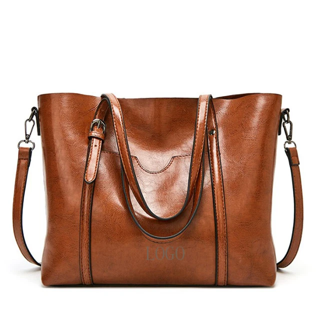

Hot selling oil PU leather ladies hand bags large tote bag genuine purse shoulder designer handbags for women
