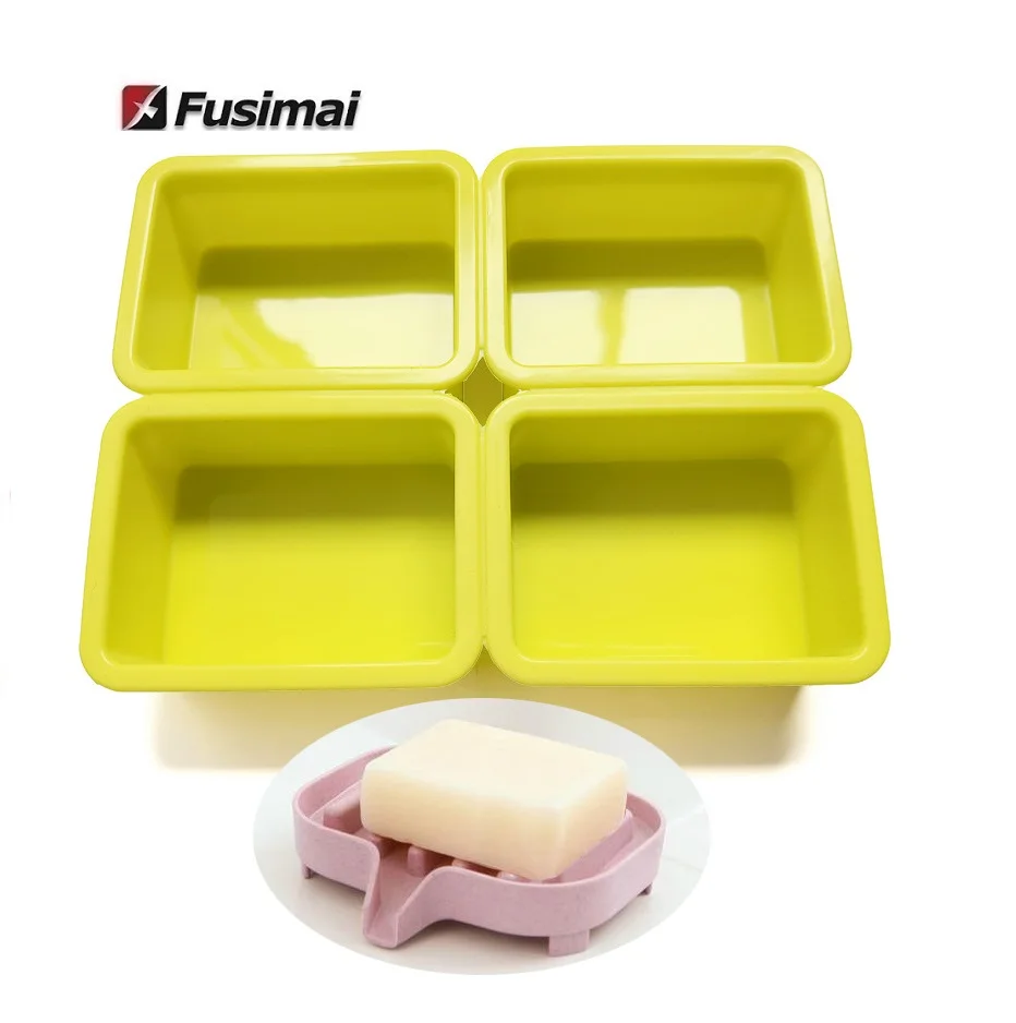 

Fusimai Handmade Making Shampoo Bar Moulds 4 Cavity Round Square Oval Rectangular Silicone Soap Mold