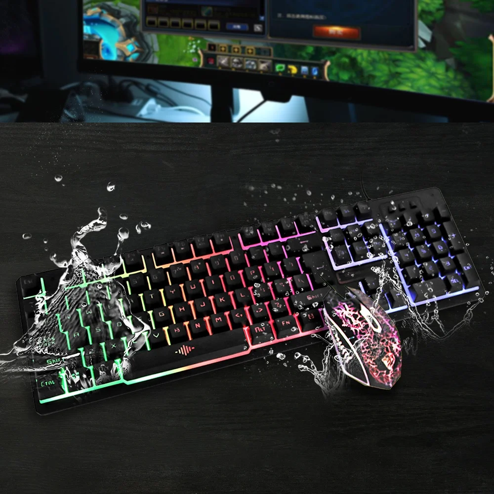 

Colorful LED Wired Mouse Keyboard , RGB Lights Glowing Gaming Keyboard and Mouse Combos for Computer Laptop