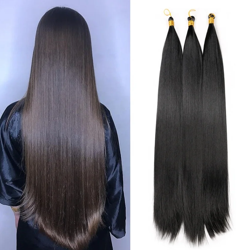 

Long Straight Synthetic Bulk Hair Extensions 22Inch Bone Straight Braiding Hair Extensions silky Braiding Hair pre stretched