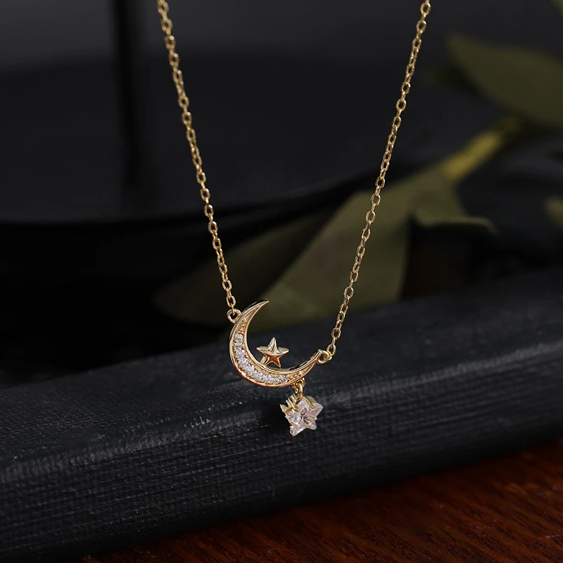 

Aimgal Jewelry Crescent shape star element necklace S925 sterling silver gold plated moon star necklace for women
