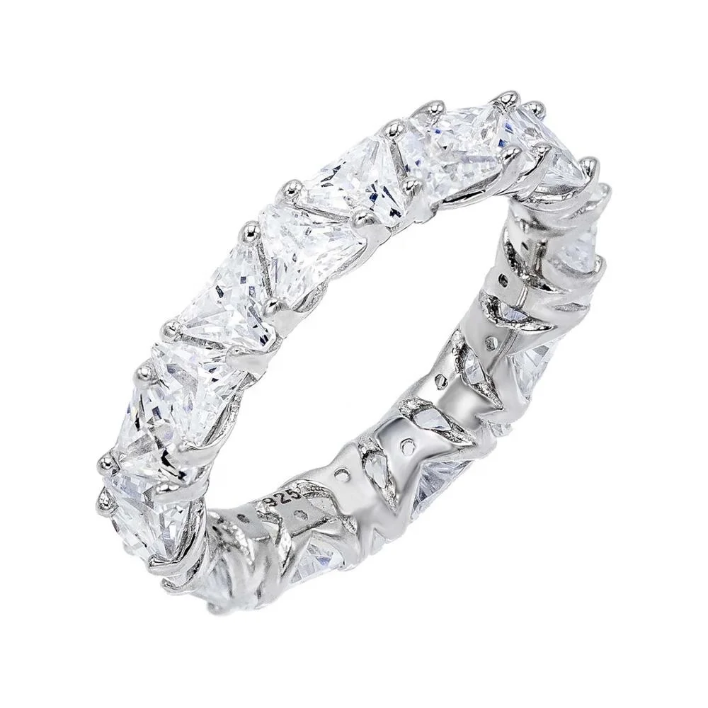 

Fashion Jewelry 925 Sterling Silver Cubic Zirconia Triangle Stone Eternity Wedding Band Ring