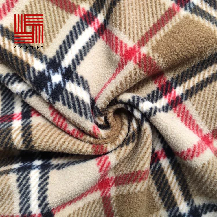 
Professional waterproof two sides brush one side anti pilling polar fleece Plaid printed fabric 