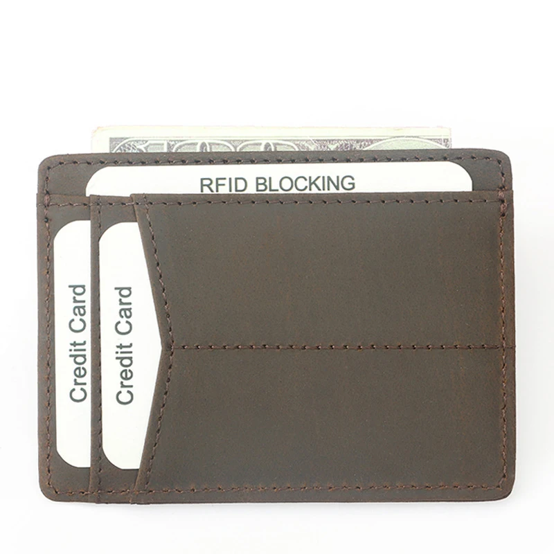 

Crazy Horse Leather Men's Wallet RFID Blocking Slim Card Holder Wallet, Black,coffee