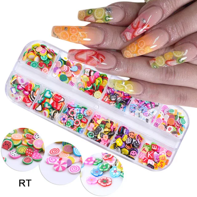 

New Style Fruit Nail Decals Soft Pottery Fruit Slices For Nail Tips Polymer Clay Nail Art Decoration