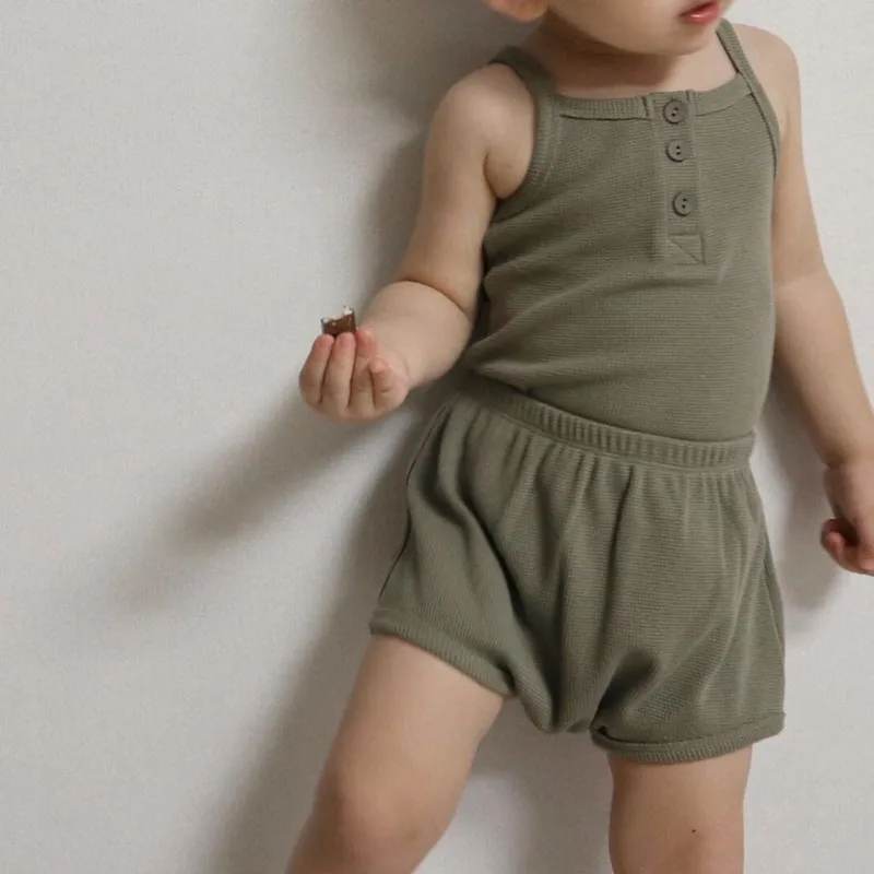 

Baby Girls Summer pajamas baby boys girls solid t shirt shorts 2pcs clothes set cotton knitted clothes sleepwear