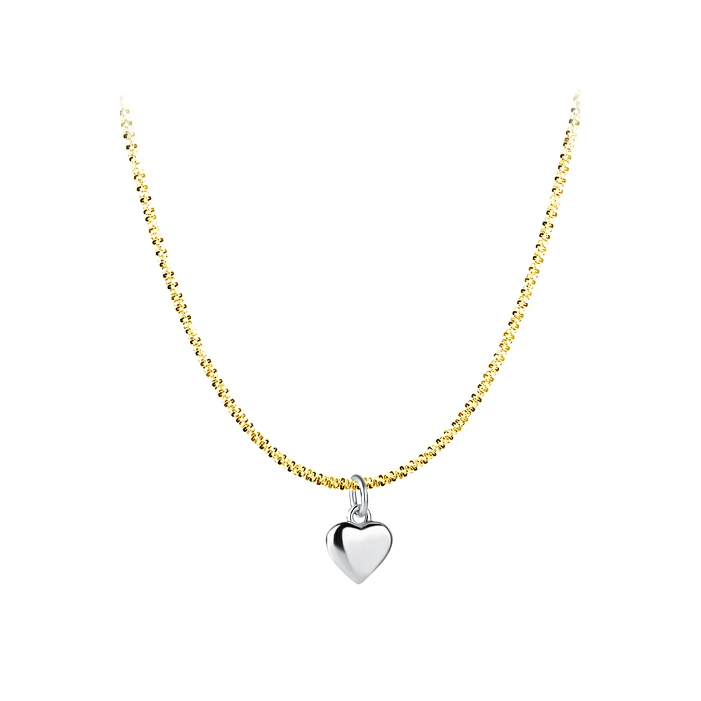 

Trending Two tone Color Plating Necklace Jewelry 925 sterling silver shine chain Heart Pendant Necklace for women