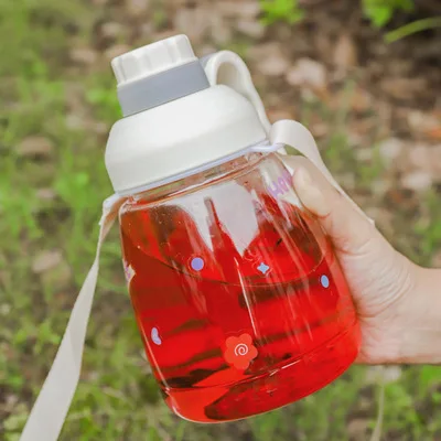 

European and American large handle straight drinking straw, two water cup, large capacity food grade plastic cup, portable strap, Customized color