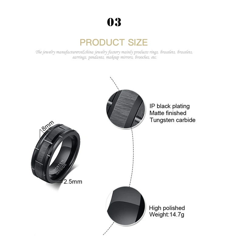 Wholesale appearance of beautiful Tire element design tungsten steel black men's ring TCR-094