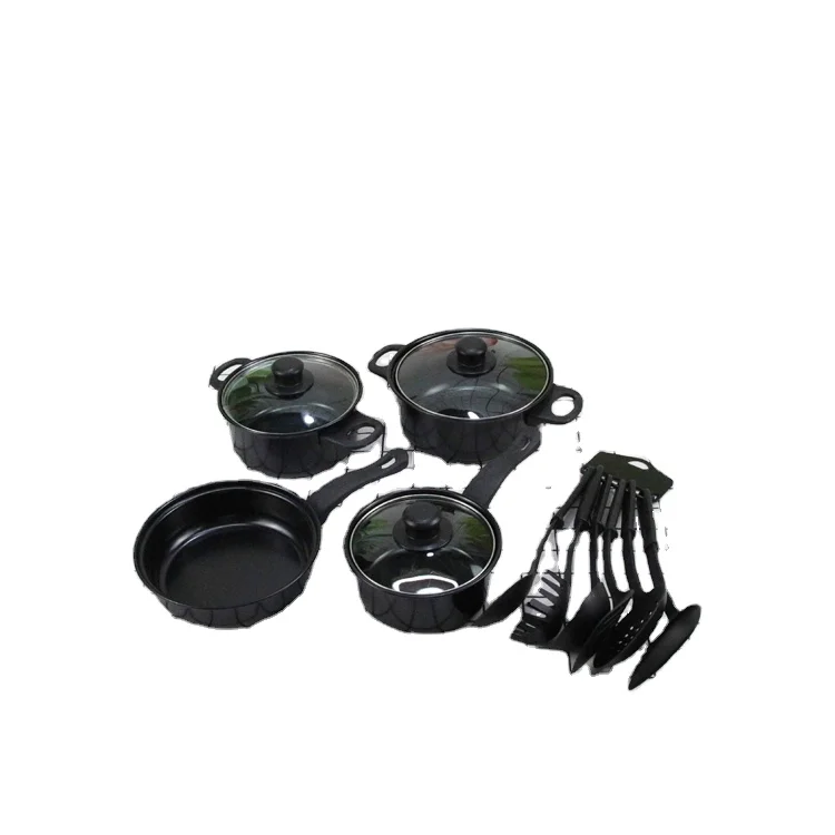 

Factory direct kitchen utensils set household non-stick pan net red wok Set of 13 kitchenware, Black