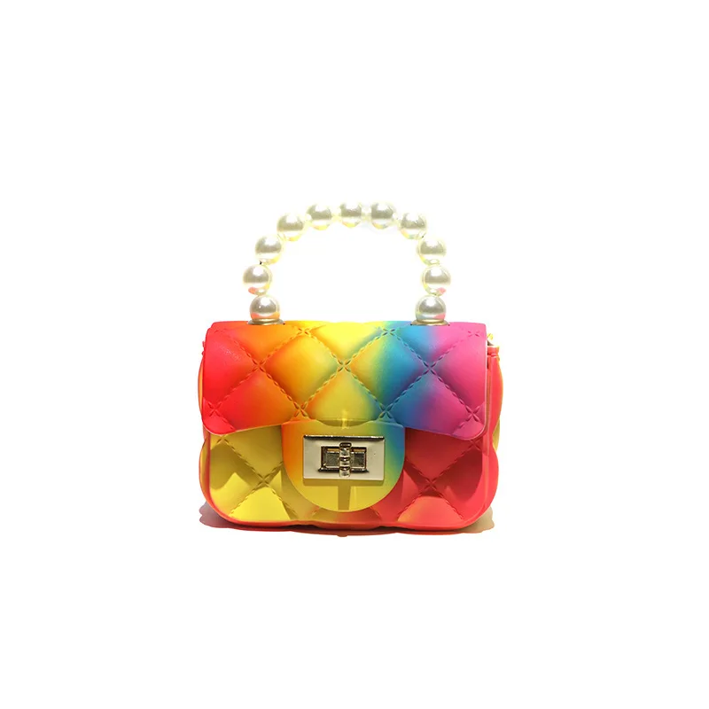 

JANHE Colour sac a main Rainbow Pearl Handle Party Purse Young Girl Begs Kids Beach Handbags Small Cute Mini Jelly Bags