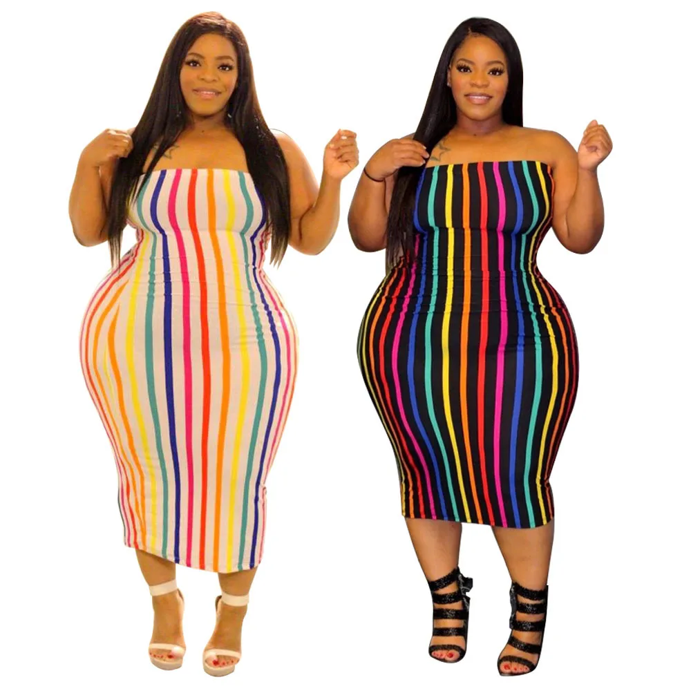 

New Design summer dresses Off Shoulder printed stripe 4XL plus size women dress