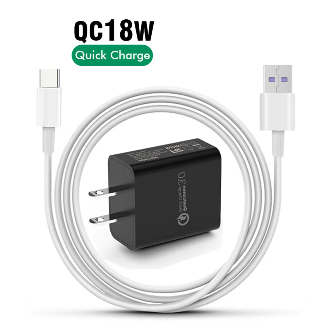 

18w Fast Quick Charger Qc3.0 Type C Usb C Charging Eu us Plug Wall Mobile Phone Charger, White / black