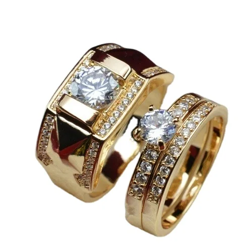 

18K Gold Filled Diamond Men Size 6 To 14, Women Size 5 To 12 Engagement Ring Set