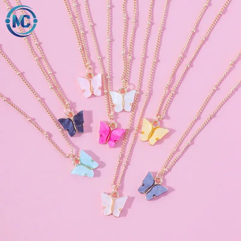 

2021 Butterfly Necklace multi-color acrylic chain necklace for women