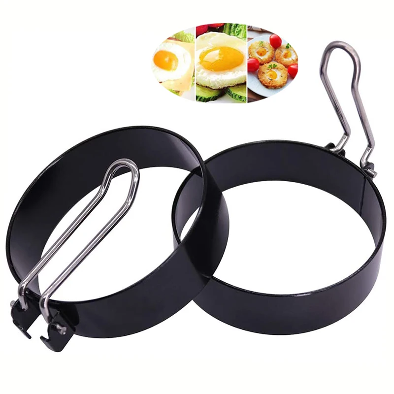 

Non-stick Cooking Tools Stainless Steel Pan Cake Mould Egg Round Egg Cooker Ring for Frying Egg, Black