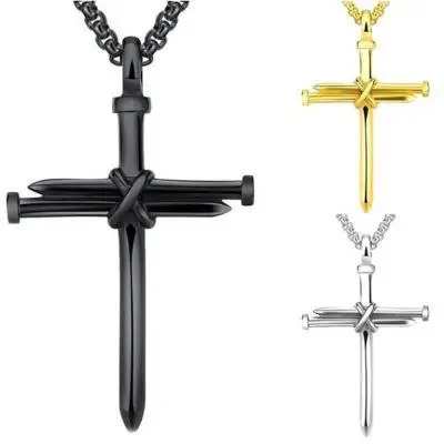 

Stainless Steel Alloy Necklaces for Women Men Gold Silver Black Nail Cross Pendant, Silver color