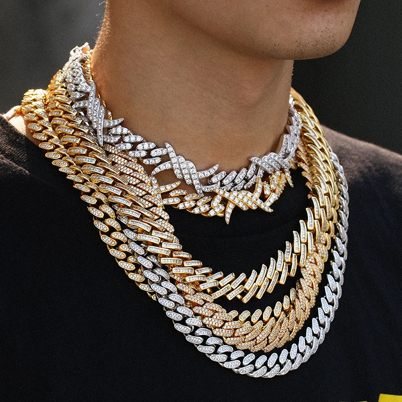 

Fashion Gold Silver Plated Zircon Miami Cuban Link Chain Diamond Chain Necklace Cuban Link Men