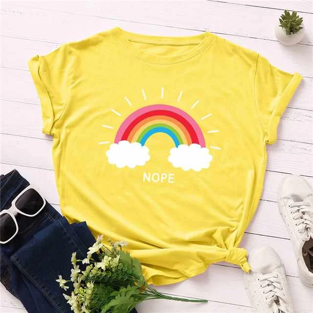 

2021 Summer New Women's T-shirt Multicolor Cloud Print Crew Neck Loose Short Sleeve Women's T-shirt, Picture showed