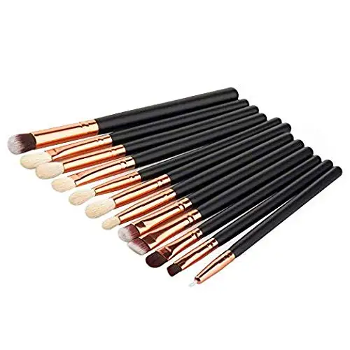 

12Pcs Eyes Makeup Brushes Set Wood Handle Eyeshadow Eyebrow Eyeliner Blending Powder Makeup Smudge Brushes, Black ,yellow