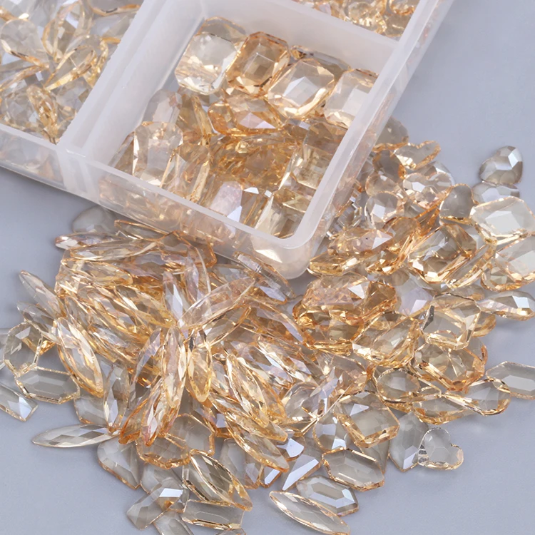 

Glass Flatback Crystal Nail Rhinestones Multiple Shapes Charm Nail Art Crystals Rhinestones Decorations, Golden shadow