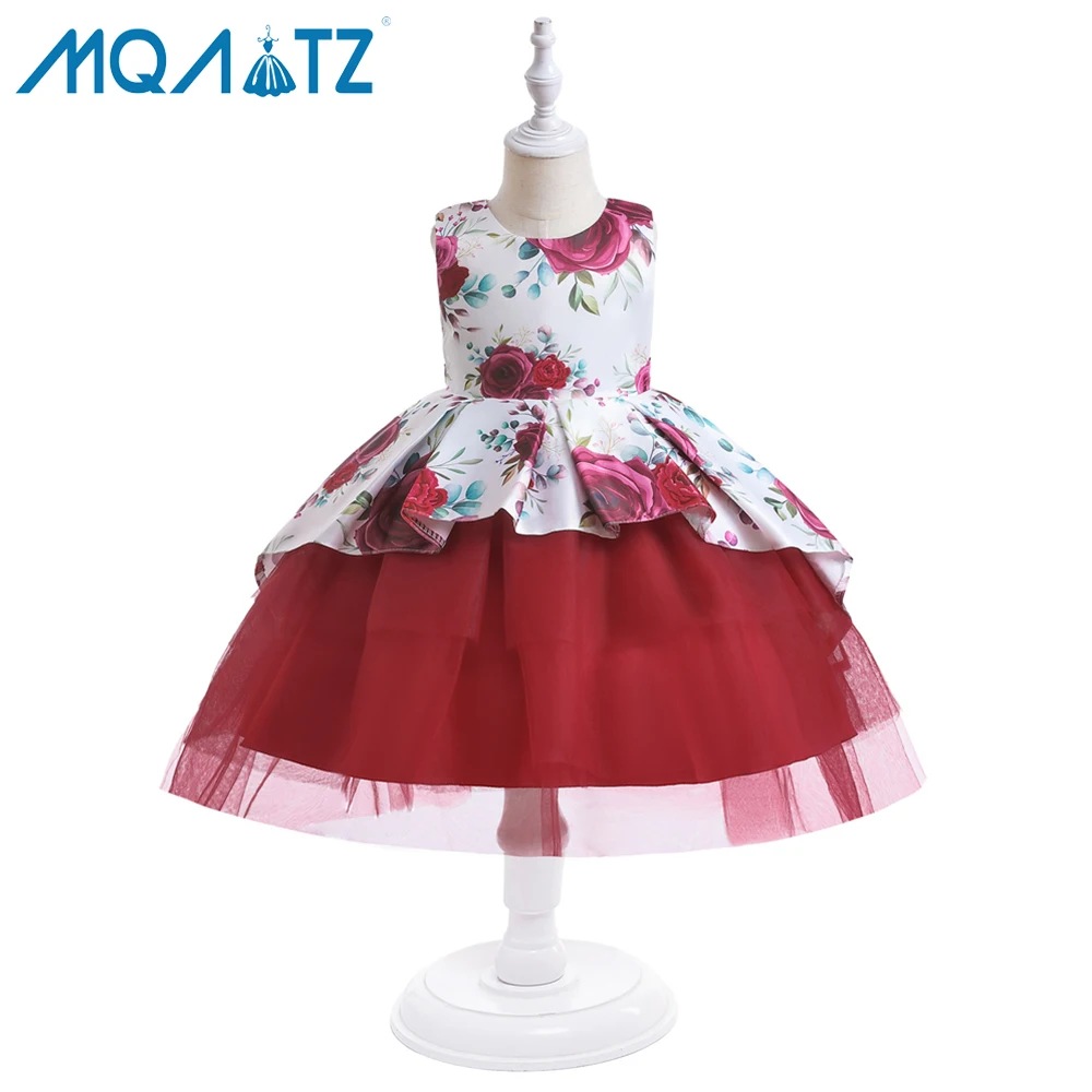 

MQATZ New Arrivals Fashion Red Sleeveless Flower Printed Dress Elegant Little Girls Birthday Party Dress Up For Children Gowns