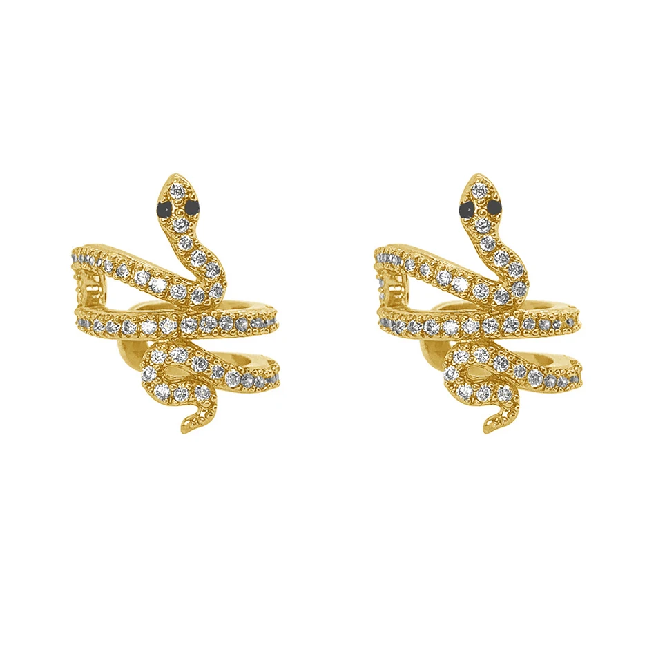 

Fashion Jewelry 925 Sterling Silver 14k Gold Plated Cubic Zirconia Sparkly Snake Cuff Earrings For Woman