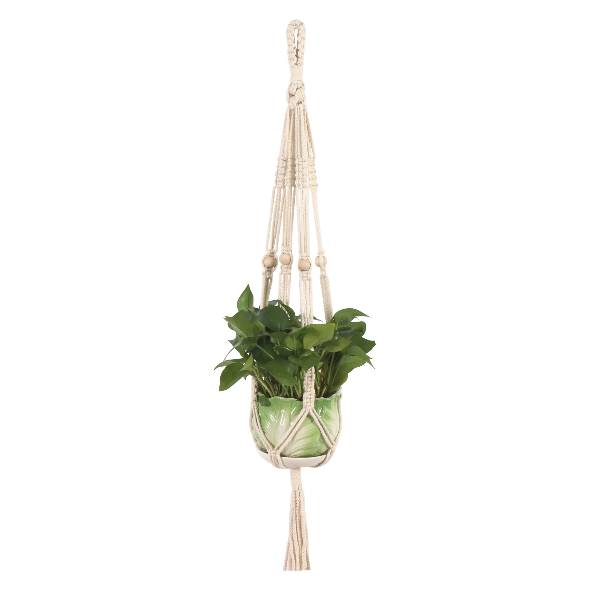 

macrame plant hanger indoor outdoor hanging plant hanger set for succulent, White
