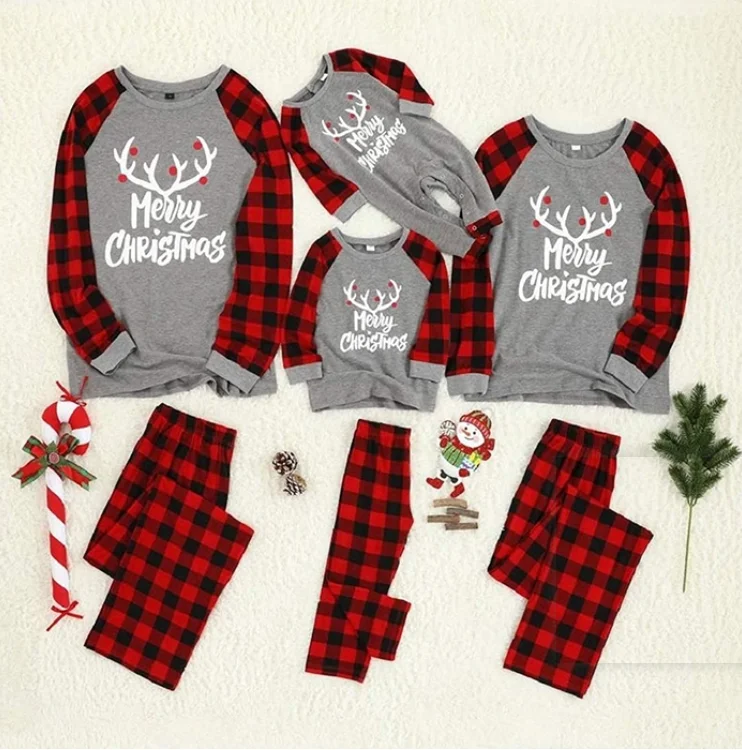 

2020 christmas matching family pajamas sets cotton stripe plain plaid long sleeve long pants santa squad pajamas child pajamas