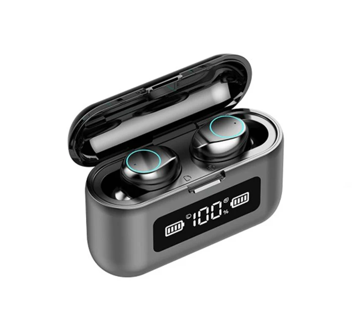 

2020 Auriculares Audifonos Ipx7 Portable Wireless F9-281 Tws Earbuds with 2000mah Charging Box Lcd Digital Display, Black and white