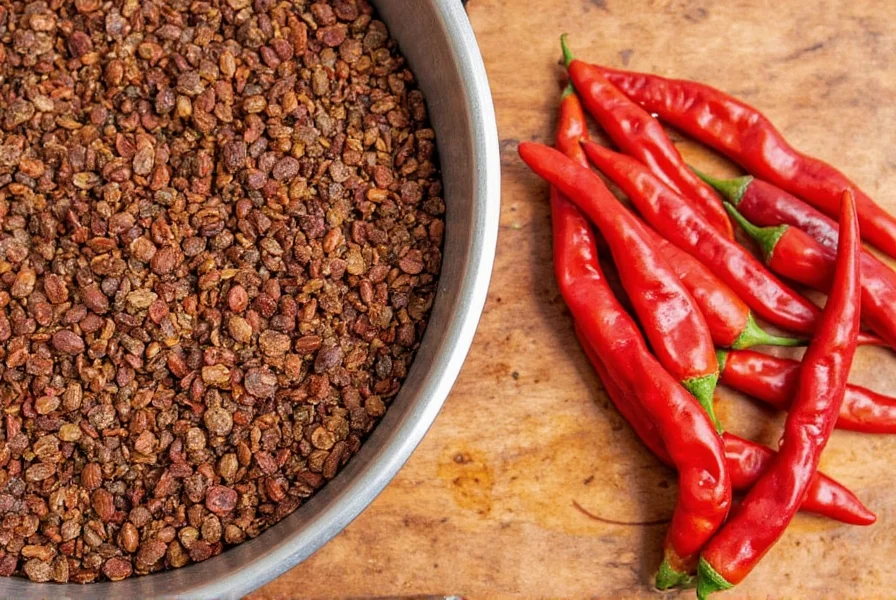 Dried chiles soaking in warm water