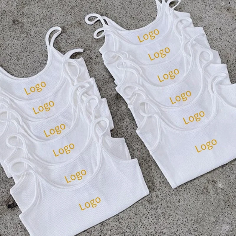 

2021 Customized Logo Cropped Tank Tops Camisole Workout Summer White Blank Sexy Cute Women Camisole Tank Crops Top