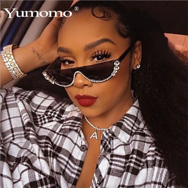 

FLY Luxury Fashion Half Frame Moon Diamond Vintage Sunglasses With Rhinestones