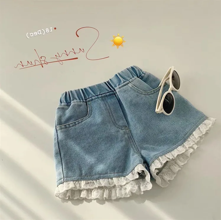 

2021 New Cute Children Soft Jeans Pants Elastic Toddler Teenager Girls Denim Shorts