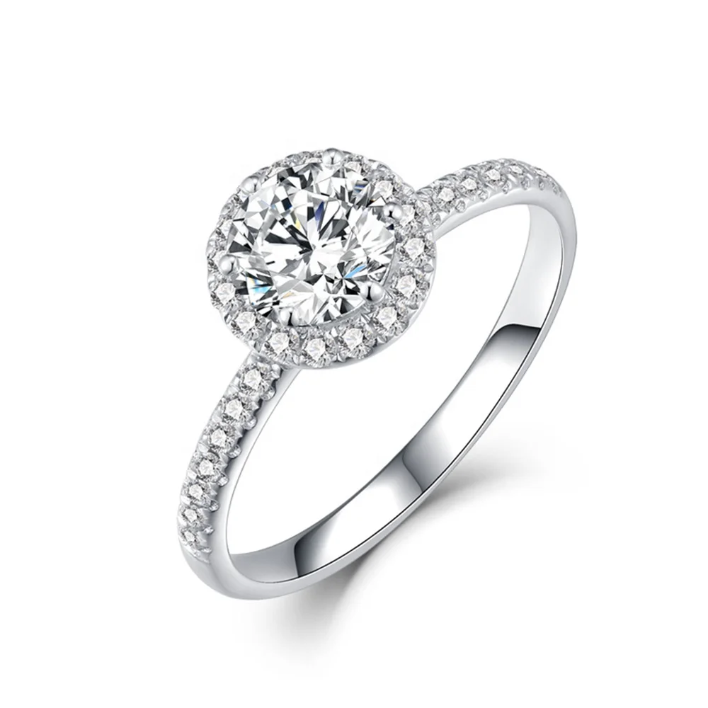 18K White Gold Plated Pave Setting  925 Sterling Silver Jewelry Wedding Round Halo Rings