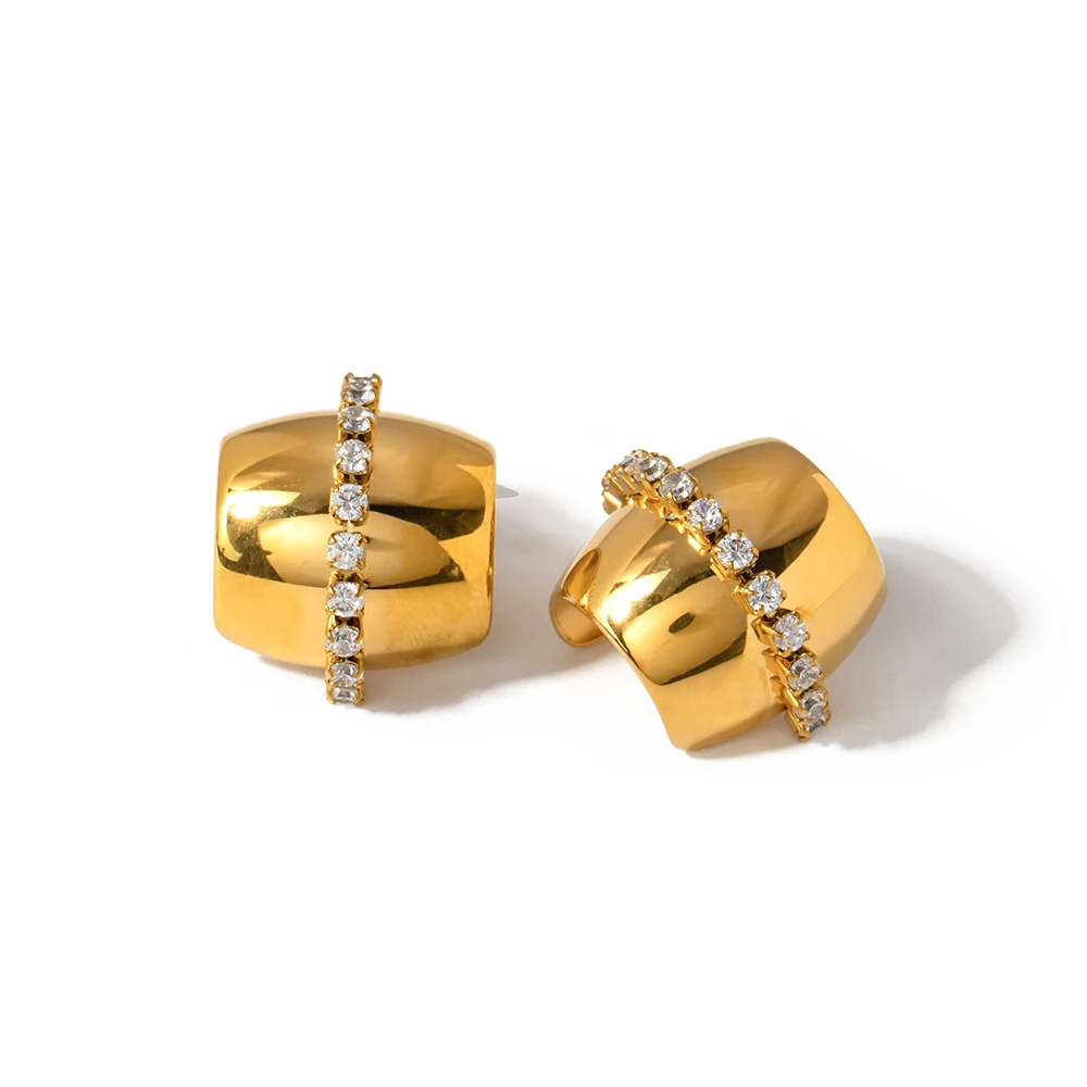 

J&D Fashion 18K Gold Plated Stainless Steel Hoop Jewelry Cubic Zircon Stone CC Earring Clean Fit Women