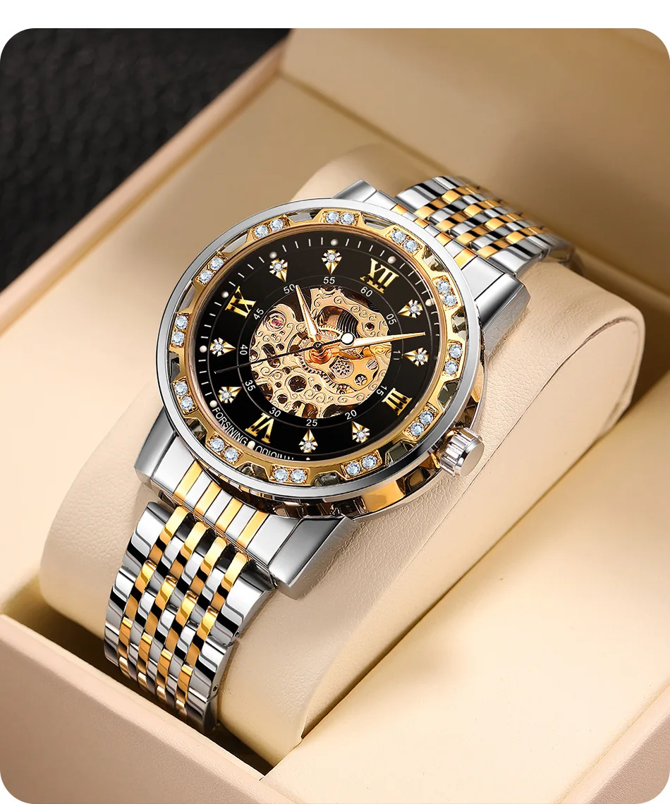 Forsining 8290 Automatic Watch for Men Luxury Jewelry Diamond Sport Wristwatch Skeleton Mechanical Watches Relogio Masculino