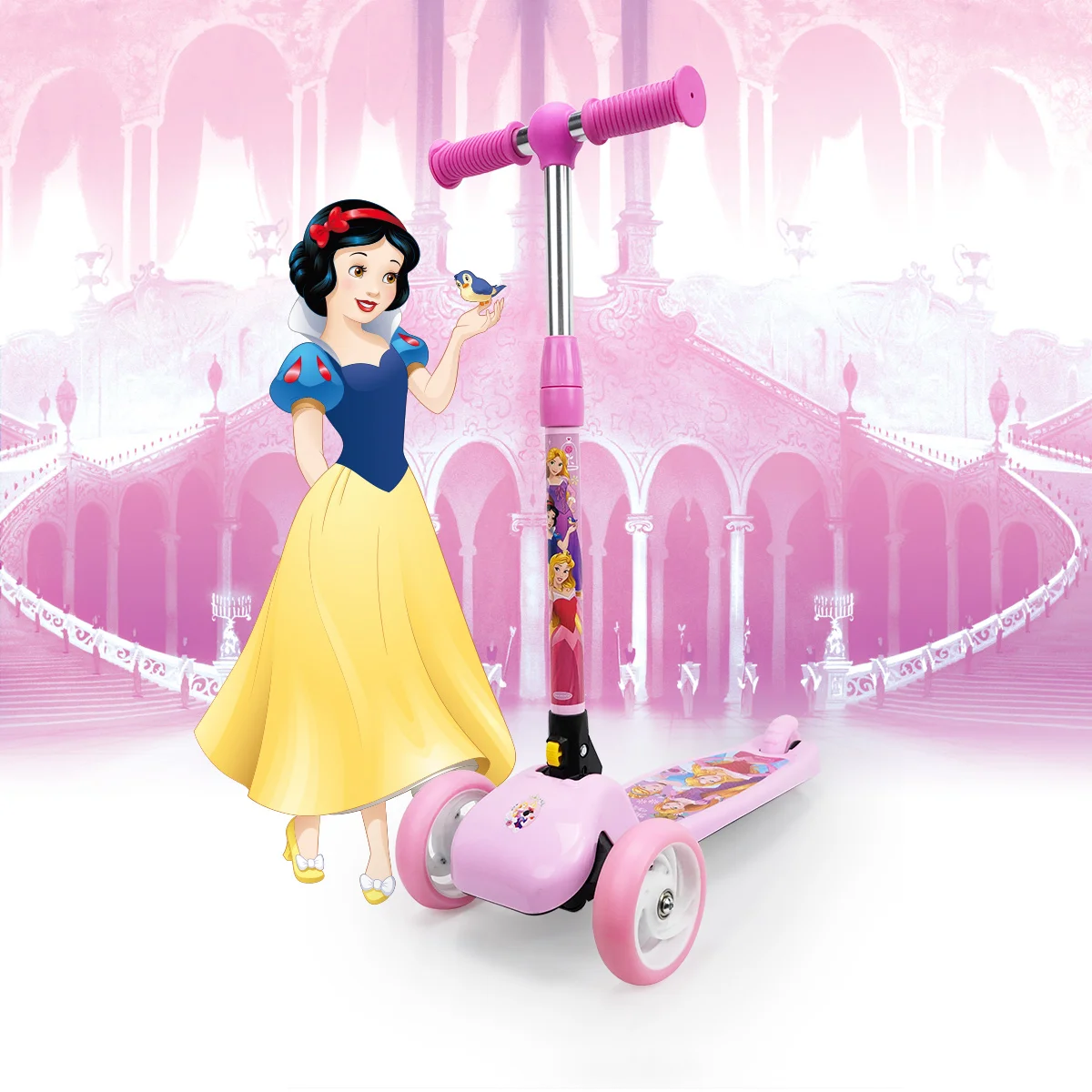

Disney Princess Ready to Ship Scooter Folding Adjustable Pink Color Foot Scooter With 3 Light Wheels For Kids