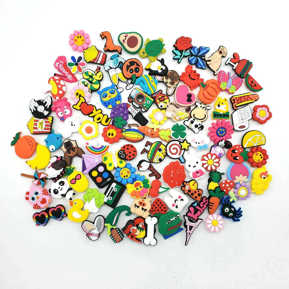 

2000 assorted designs available promotional shoes decoration charms soft PVC shoe charms for crocs, Picture