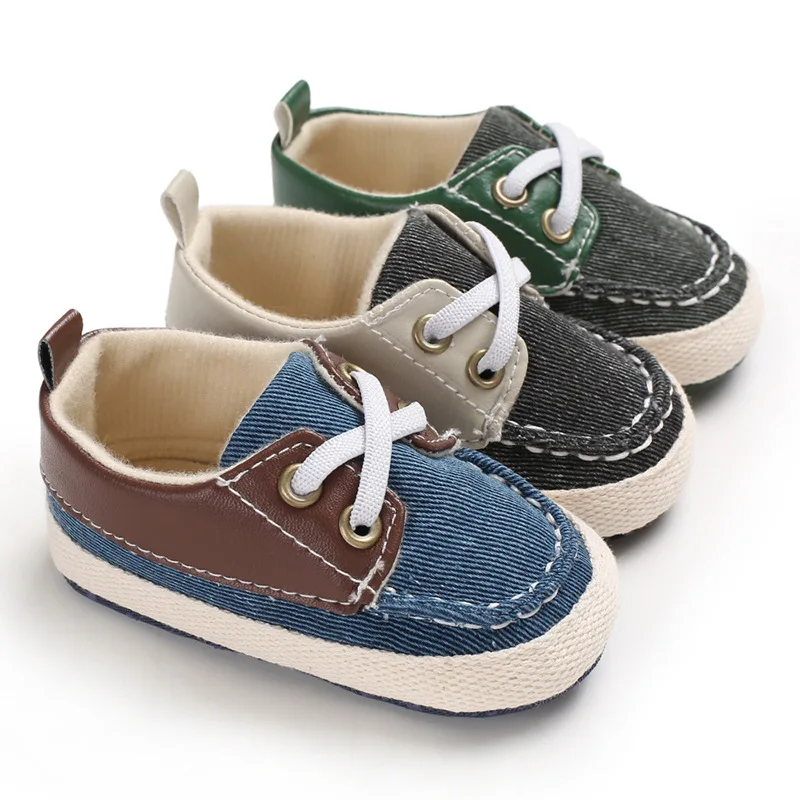 

New fashion Canvas shoes Anti-slip prewalker infant crib boy baby shoes, Green, grey, blue