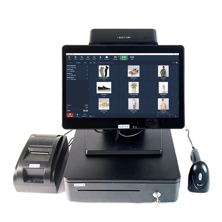 

Windows POS Machine 14 Inch Touch Screen Cash Register with Printer Scanner Cash Box and VFD