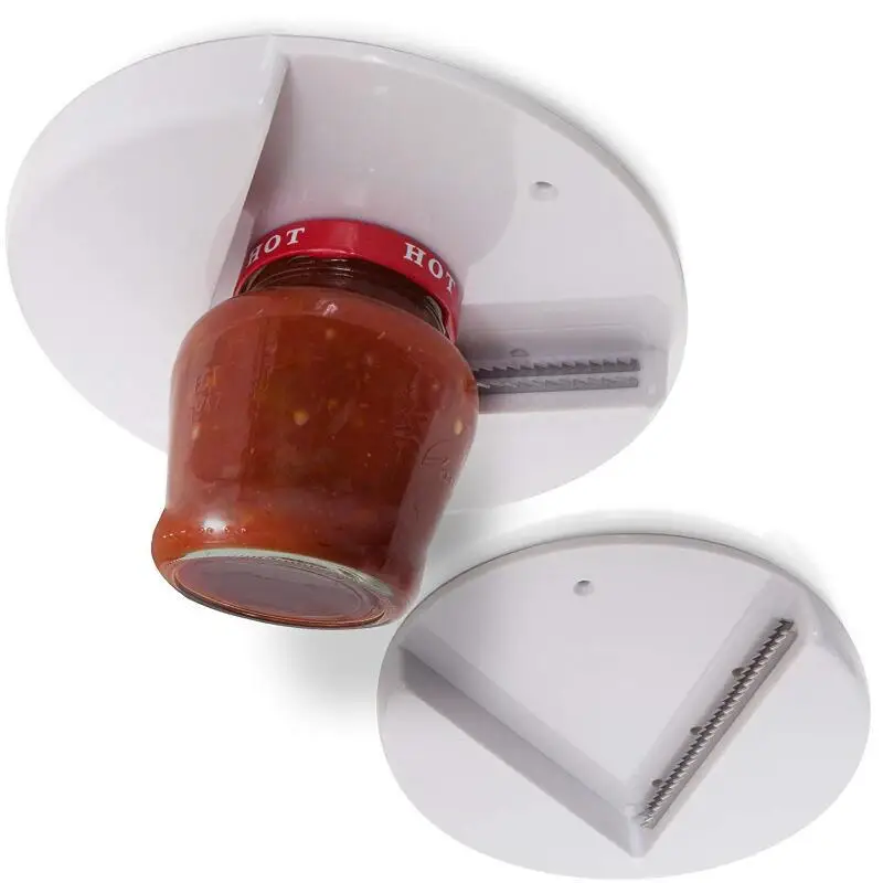 

Effortless Universal Bottom Wall Under Cabinet Mounted Jar Bottle Opener Grip for Any Size Type of Lid, White