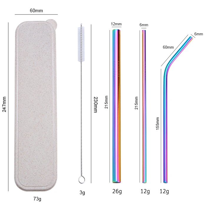 

Factory Price Eco Friendly Metal Stainless Steel 18/8 Straw Set With Case Printed Straw, Silver/ gold/ rose gold/ rainbow/ black/ blue/ purple