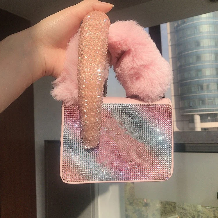 

2021 designer shiny NY fur bag headbands purse set luxury handbags, 7 colors