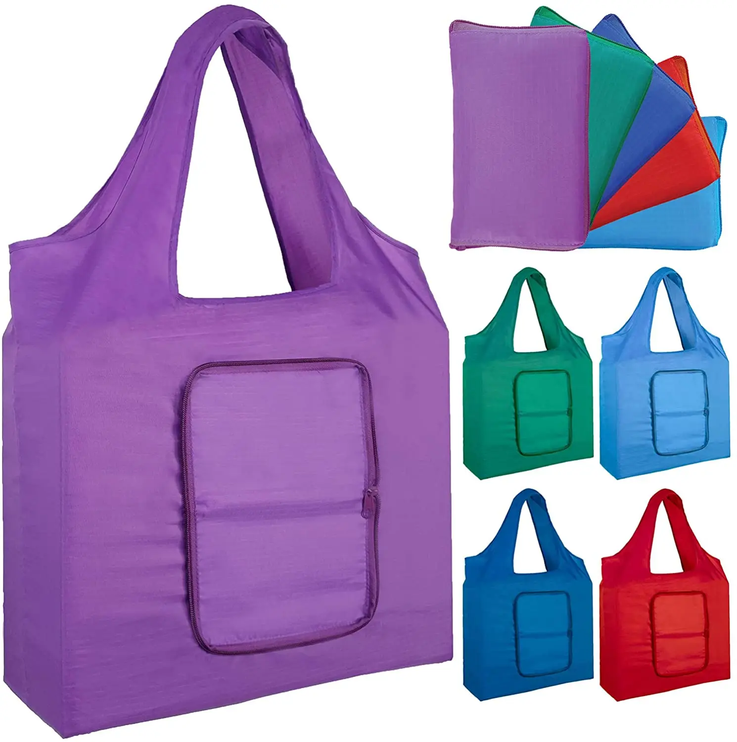 

Custom Recycled Eco Friendly Foldable Grocery Supermarket Polyester reusable folding shopping bag with zipper pocket