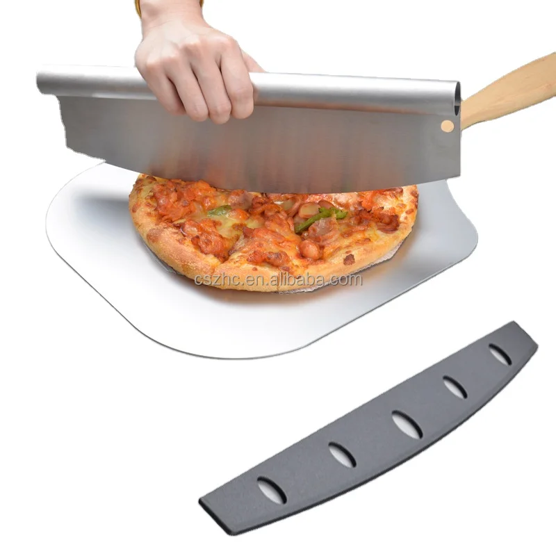 

Premium Pizza Oven Accessories 14 Inch Sharp Stainless Steel Slicer Knife w Blade Cover Chef Pizza Cutter Rocker