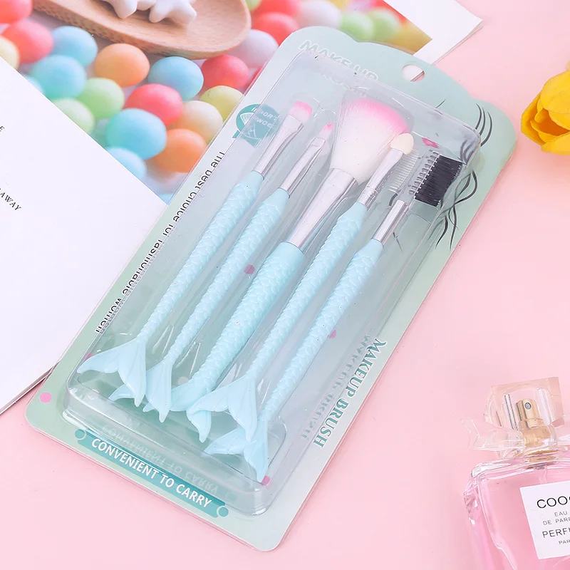 

5pcs/set Kids Girls Makeup Brushes Set Baby Mermaid Makeup Kit Cosmetic, Pink, red, purple, blue