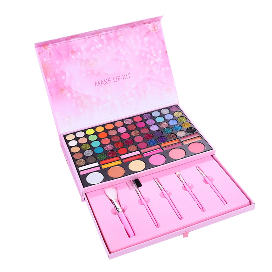 

In stocks 78 colors eyeshadow makeup palette shimmer matte pigment colorful eye shadow case pink kit with brush