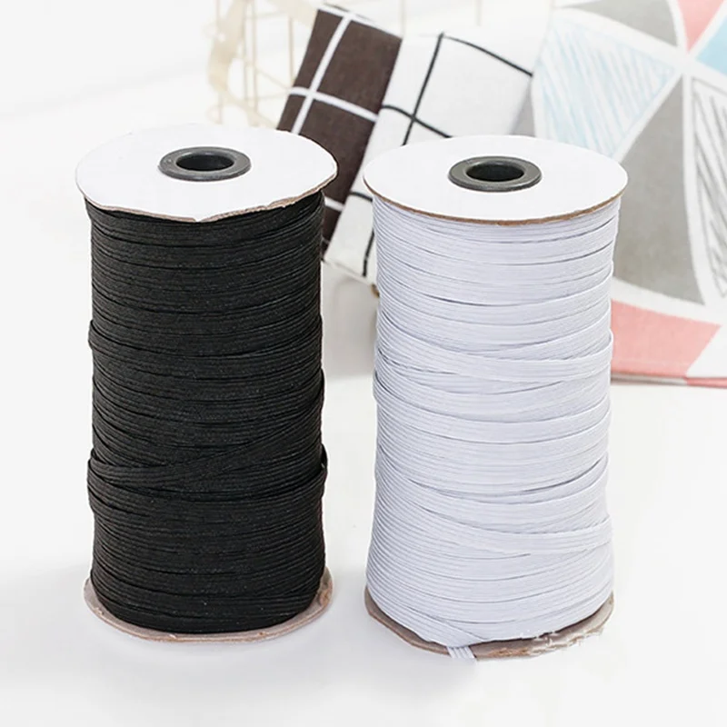 

factory wholesale in stock 3mm 5mm 6mm Flat Knitted Black/White Woven Ribbon elastic with high elasticity