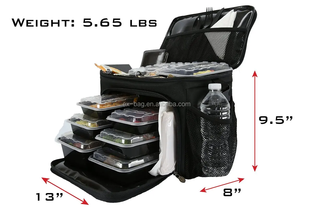 Sports Gym Insulated Lunch Box 6 Pack Meal Prep Food Fitness Bag With 2